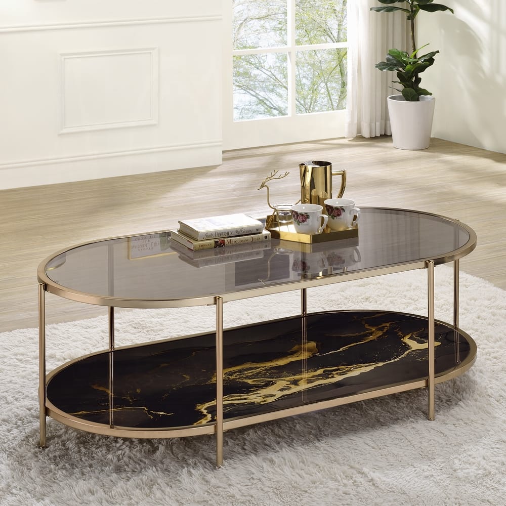 ACME Furniture - Fiorella Coffee Table - Glass - Black Marble Paint & Gold - LV02222 view 4