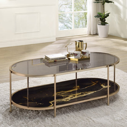 ACME Furniture - Fiorella Coffee Table - Glass - Black Marble Paint & Gold - LV02222 view 4