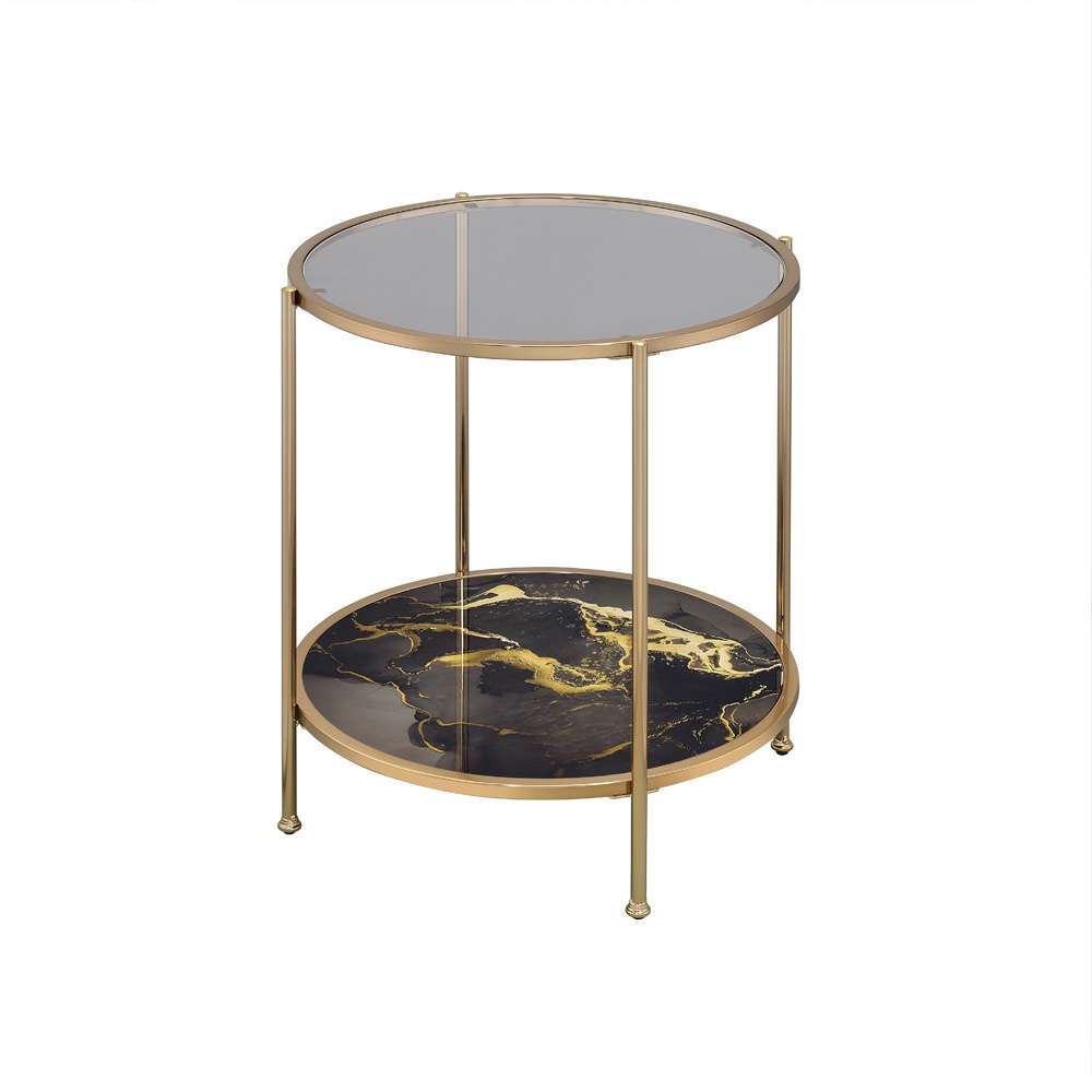 ACME Furniture - Fiorella End Table - Glass - Black Marble Paint & Gold - LV02223 veiw 1