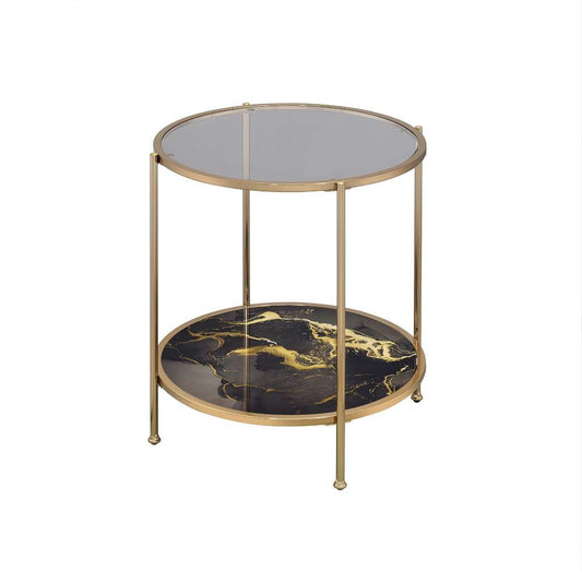 ACME Furniture - Fiorella End Table - Glass - Black Marble Paint & Gold - LV02223 veiw 1