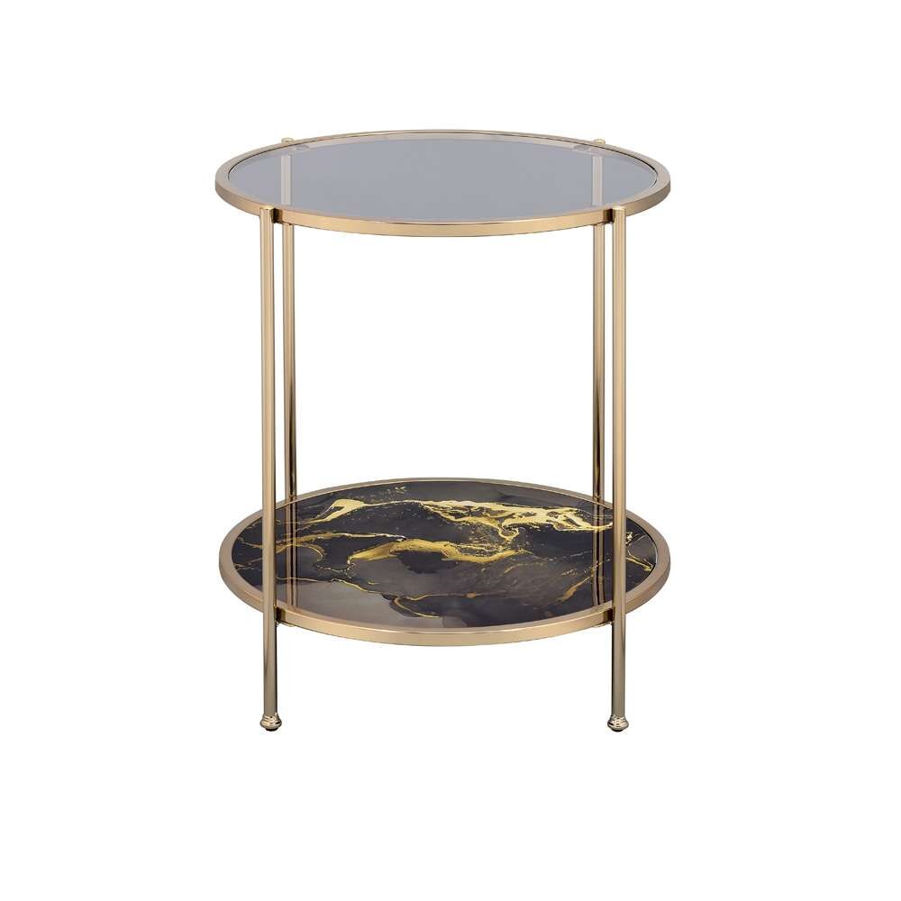 ACME Furniture - Fiorella End Table - Glass - Black Marble Paint & Gold - LV02223 veiw 2