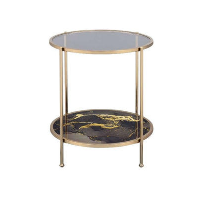 ACME Furniture - Fiorella End Table - Glass - Black Marble Paint & Gold - LV02223 veiw 2