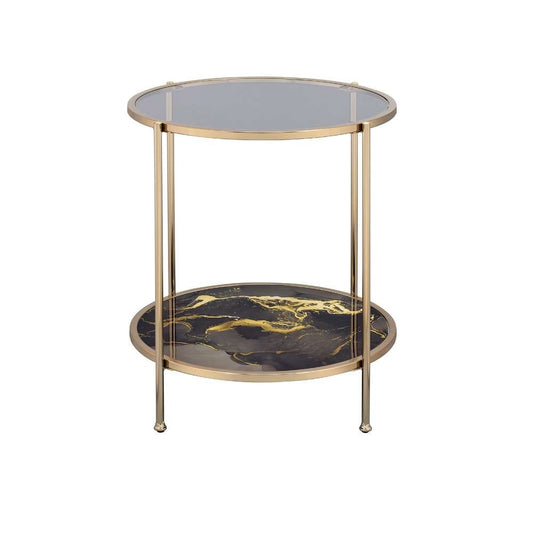 ACME Furniture - Fiorella End Table - Glass - Black Marble Paint & Gold - LV02223 veiw 2
