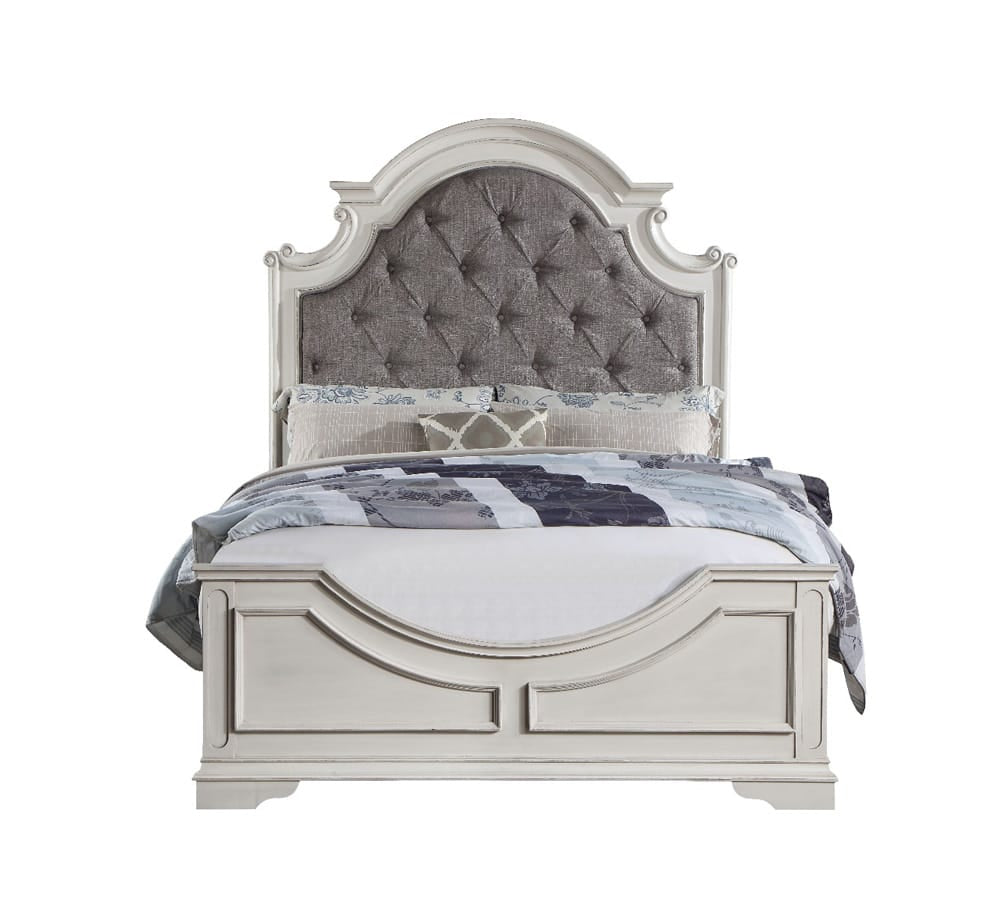 ACME Furniture - Florian - Eastern King Bed - Gray Fabric & Antique White Finish - BD01647EK view 2