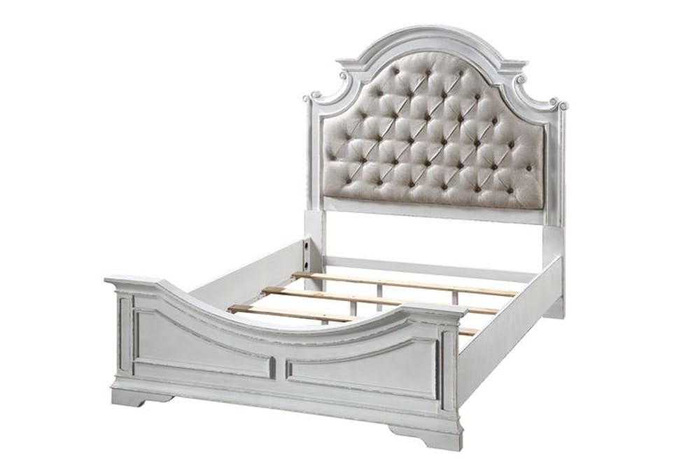 ACME Furniture - Florian - Queen Bed - Beige Synthetic Leather & Antique White Finish - 28720Q view 1