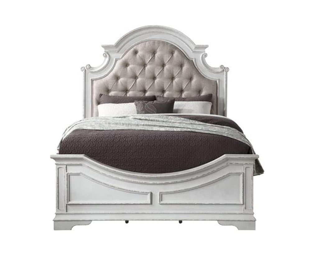 ACME Furniture - Florian - Queen Bed - Beige Synthetic Leather & Antique White Finish - 28720Q view 2