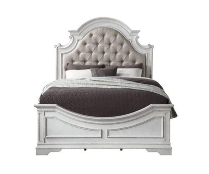 ACME Furniture - Florian - Queen Bed - Beige Synthetic Leather & Antique White Finish - 28720Q view 2