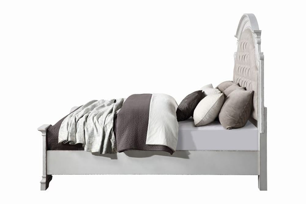 ACME Furniture - Florian - Queen Bed - Beige Synthetic Leather & Antique White Finish - 28720Q view 3