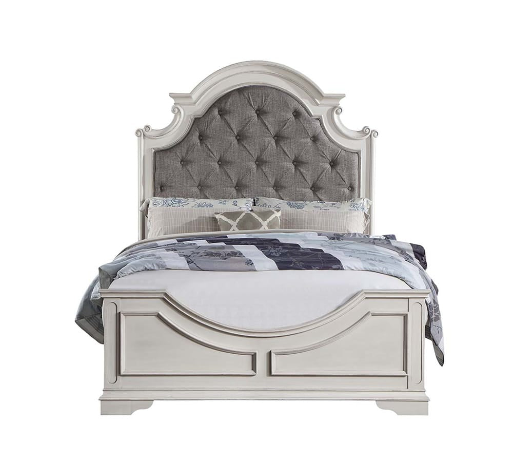 ACME Furniture - Florian - Queen Bed  - Gray Fabric & Antique White Finish - BD01648Q view 1