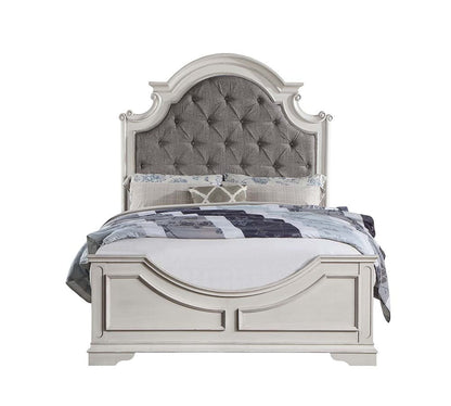 ACME Furniture - Florian - Queen Bed  - Gray Fabric & Antique White Finish - BD01648Q view 1