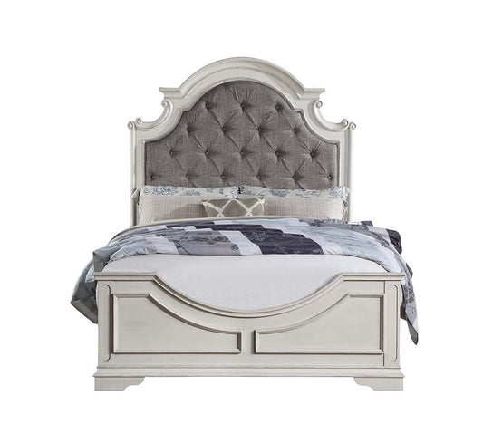 ACME Furniture - Florian - Queen Bed  - Gray Fabric & Antique White Finish - BD01648Q view 1