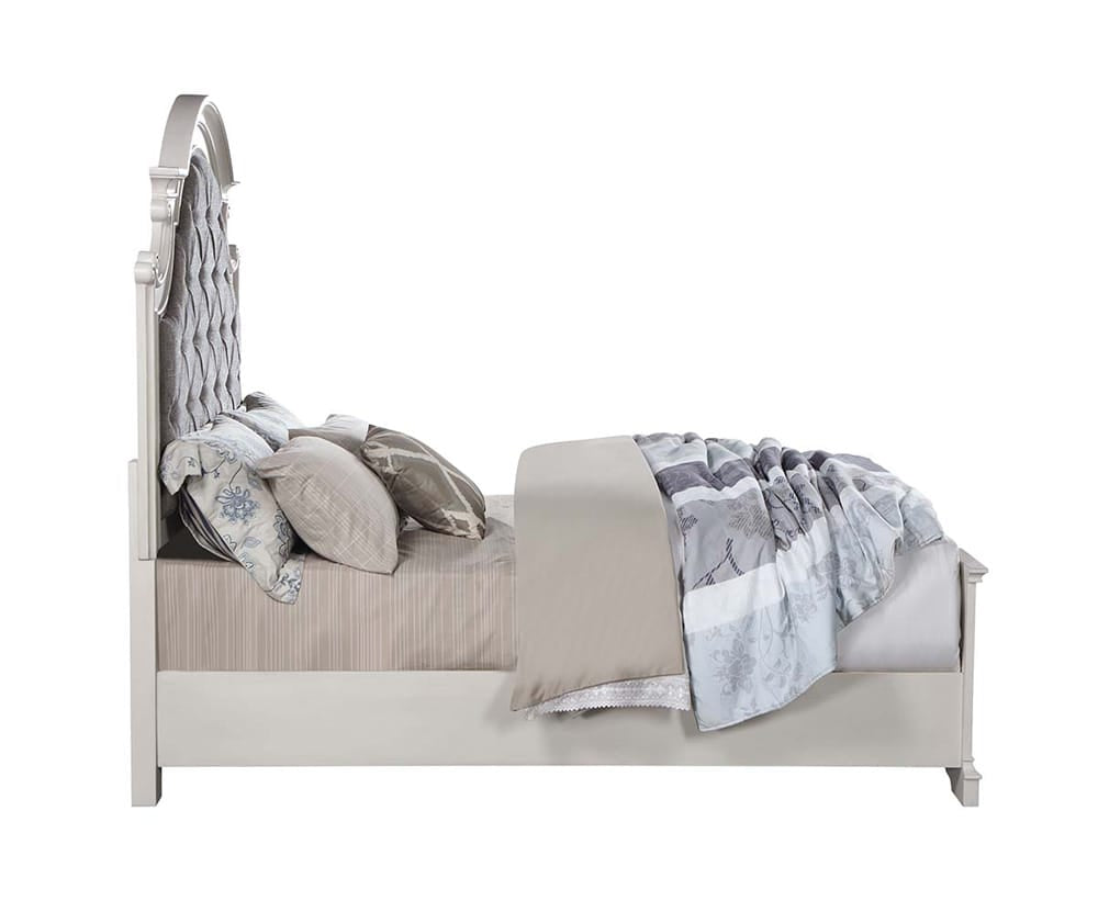 ACME Furniture - Florian - Queen Bed  - Gray Fabric & Antique White Finish - BD01648Q view 2