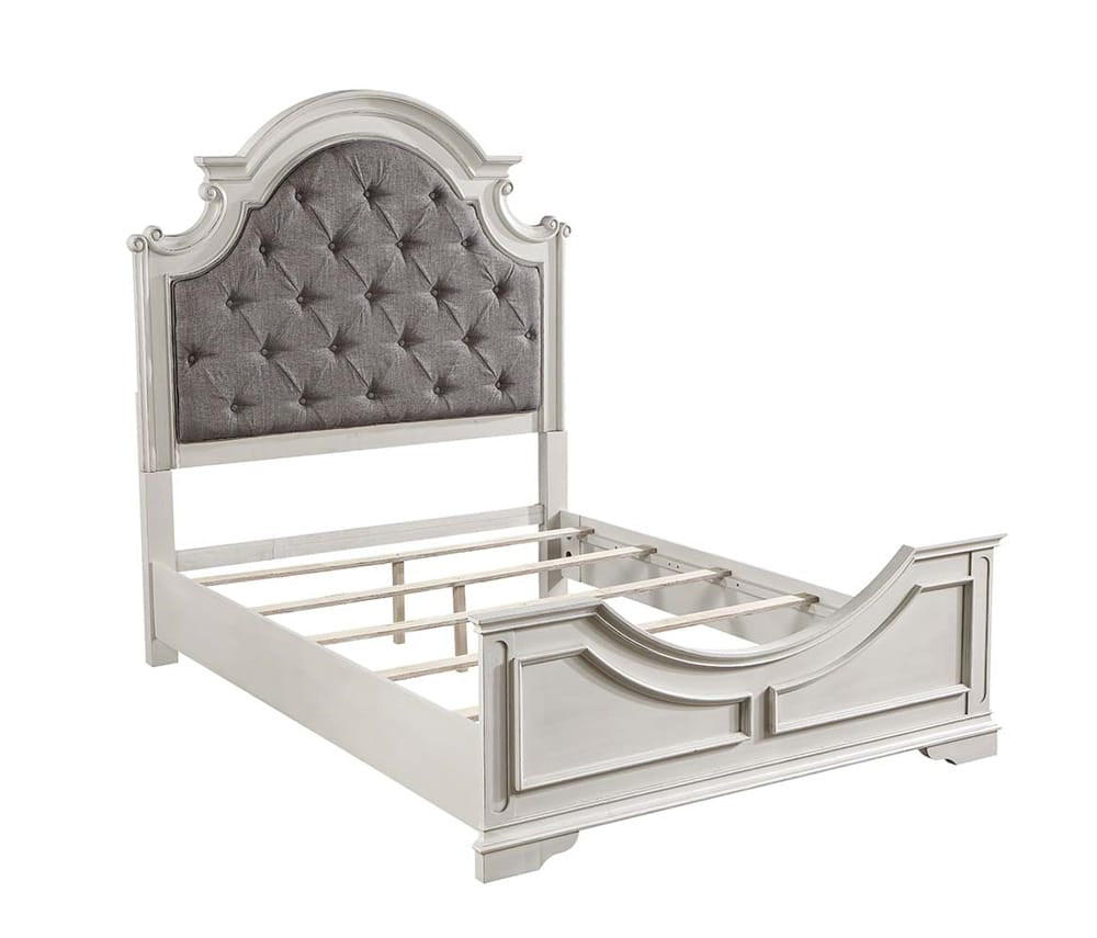 ACME Furniture - Florian - Queen Bed  - Gray Fabric & Antique White Finish - BD01648Q view 3