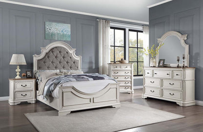 ACME Furniture - Florian - Queen Bed  - Gray Fabric & Antique White Finish - BD01648Q view 5