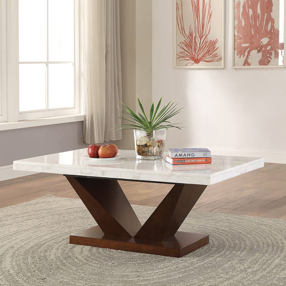 ACME Furniture - Forbes - Coffee Table - White Natural Marble Top & Walnut - 83335 view 2