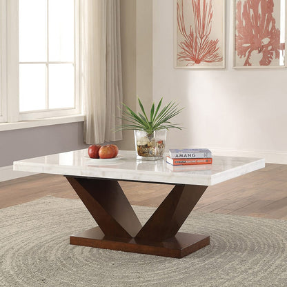 ACME Furniture - Forbes - Coffee Table - White Natural Marble Top & Walnut - 83335 view 2