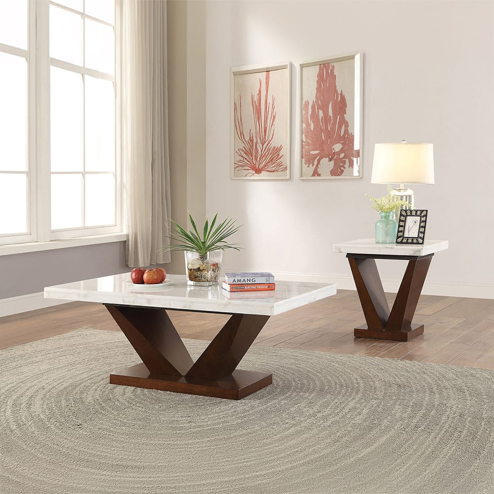 ACME Furniture - Forbes - Coffee Table - White Natural Marble Top & Walnut - 83335 view 3