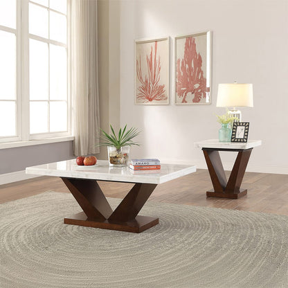 ACME Furniture - Forbes - Coffee Table - White Natural Marble Top & Walnut - 83335 view 3