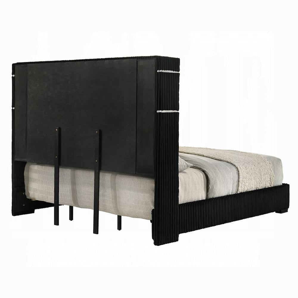 ACME Furniture - Garner - EK Bed w/Fireplace, LED, Reading Light, Speaker, Bluetooth & USB - Black & Gray Corduroy - BD06021EK view 3