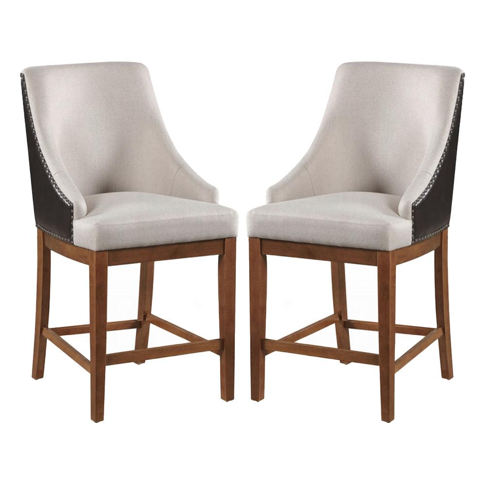ACME Furniture - Gilsea Counter Height Chair (Set of 2) - Fabric, Brown Synthetic Leather & Brown Finish - DN03726 veiw 1
