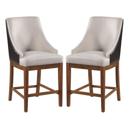 ACME Furniture - Gilsea Counter Height Chair (Set of 2) - Fabric, Brown Synthetic Leather & Brown Finish - DN03726 veiw 1