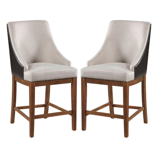 ACME Furniture - Gilsea Counter Height Chair (Set of 2) - Fabric, Brown Synthetic Leather & Brown Finish - DN03726 veiw 1