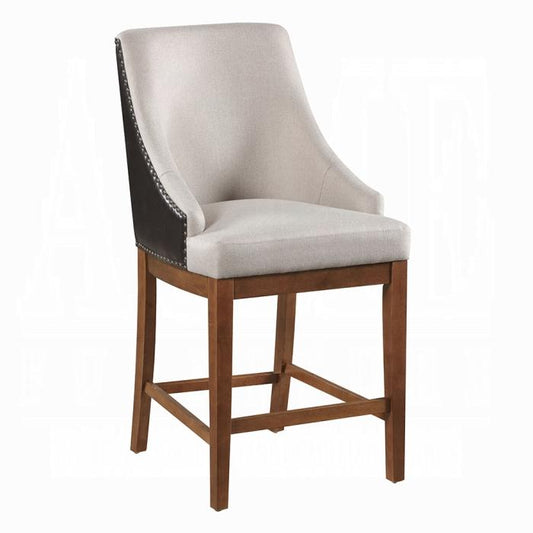 ACME Furniture - Gilsea Counter Height Chair (Set of 2) - Fabric, Brown Synthetic Leather & Brown Finish - DN03726 veiw 2