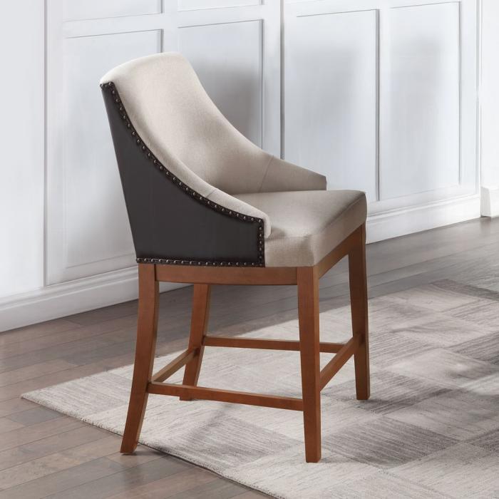 ACME Furniture - Gilsea Counter Height Chair (Set of 2) - Fabric, Brown Synthetic Leather & Brown Finish - DN03726 veiw 6
