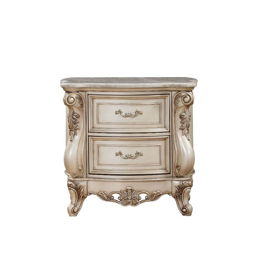 ACME Furniture - Gorsedd - Nightstand - Natural Marble Top & Golden Ivory  - 27443A view 2