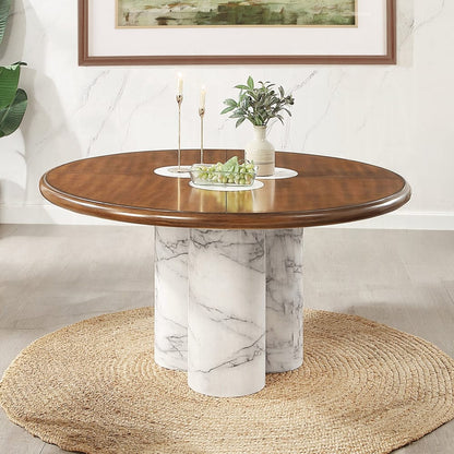 ACME Furniture - Harvey - Round Dining Table  - Engineered Stone & Brown  - DN06135 view 4