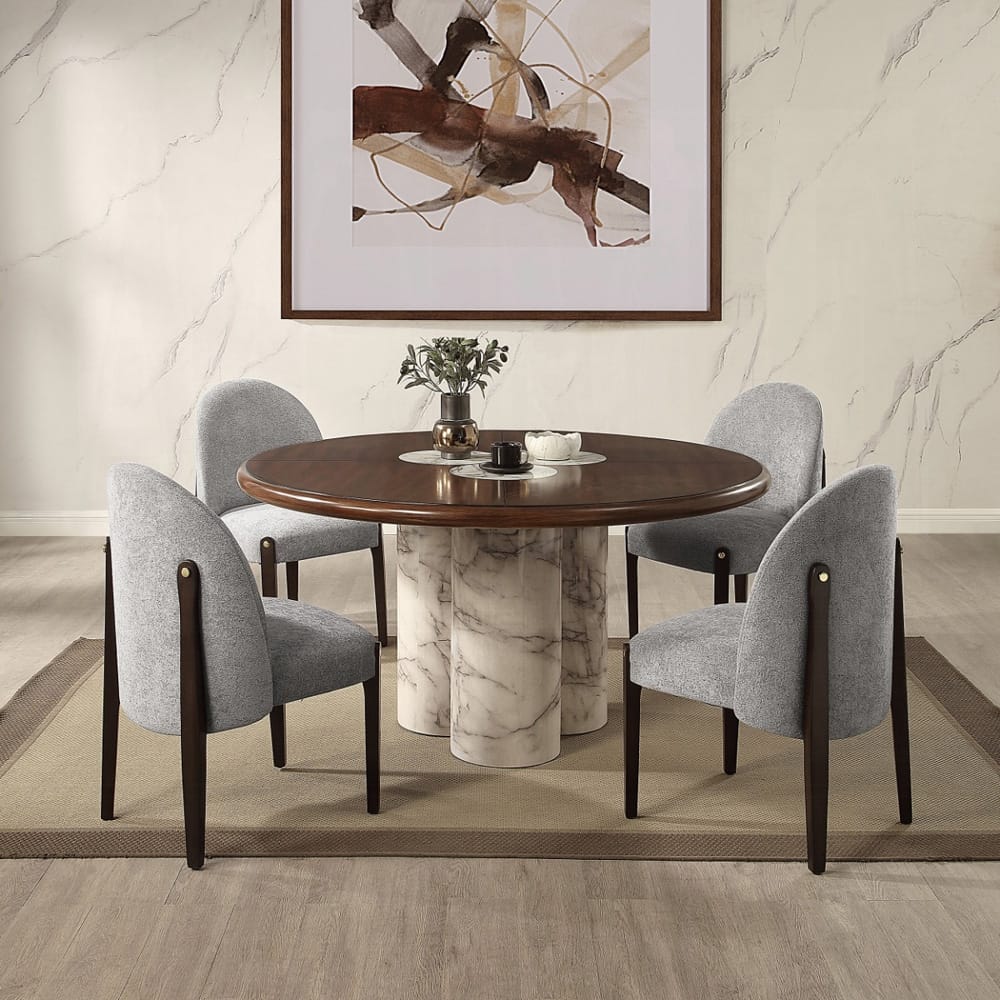 ACME Furniture - Harvey - Round Dining Table  - Engineered Stone & Brown  - DN06135 view 5