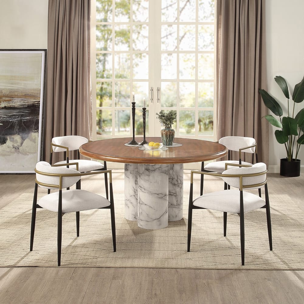 ACME Furniture - Harvey - Round Dining Table  - Engineered Stone & Brown  - DN06135 view 6