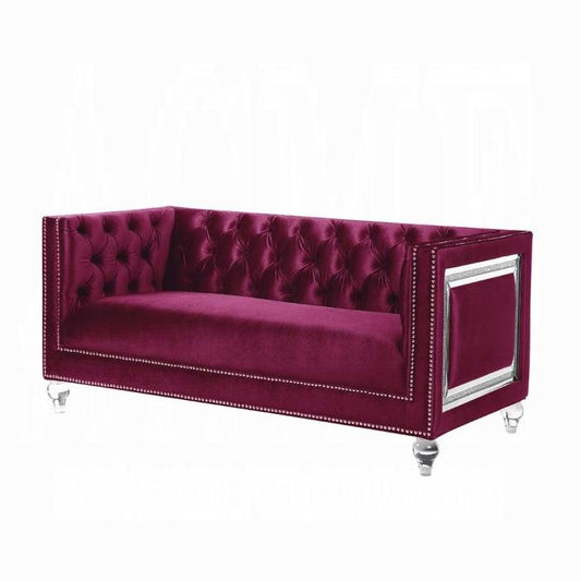 ACME Furniture - Heibero Loveseat w/2 Pillows - Burgundy Velvet - LV01401 veiw 1