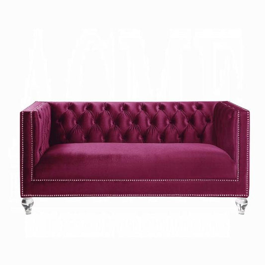 ACME Furniture - Heibero Loveseat w/2 Pillows - Burgundy Velvet - LV01401 veiw 2