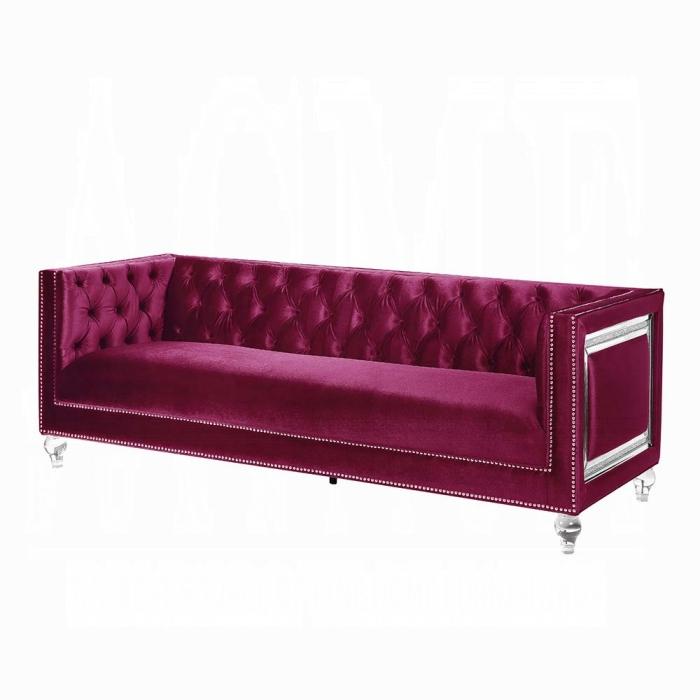 ACME Furniture - Heibero Sofa w/2 Pillows - Burgundy Velvet - LV01400 view 1