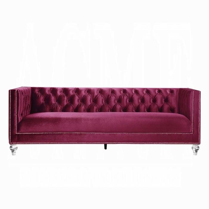 ACME Furniture - Heibero Sofa w/2 Pillows - Burgundy Velvet - LV01400 view 2