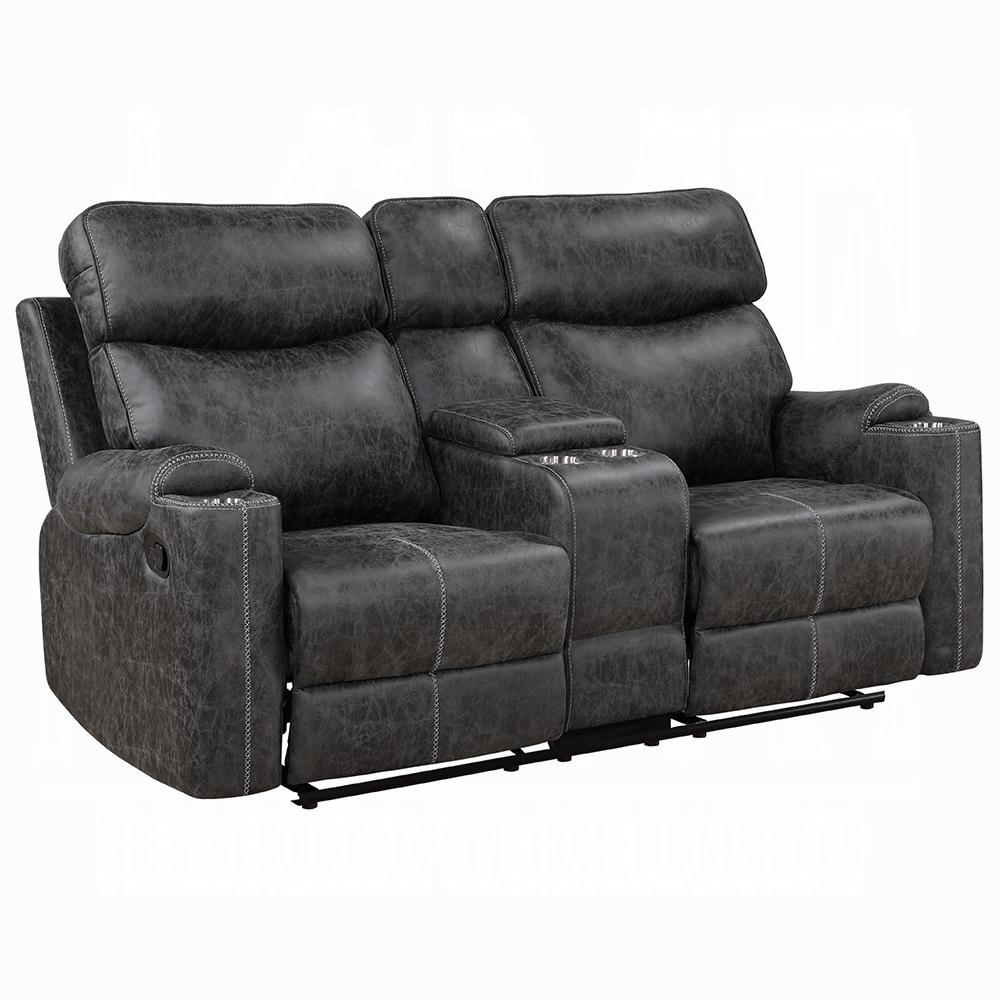 ACME Furniture - Hirah Motion Loveseat w/Console & USB Port - Dark Gray Polish Microfiber - LV02571 veiw 1
