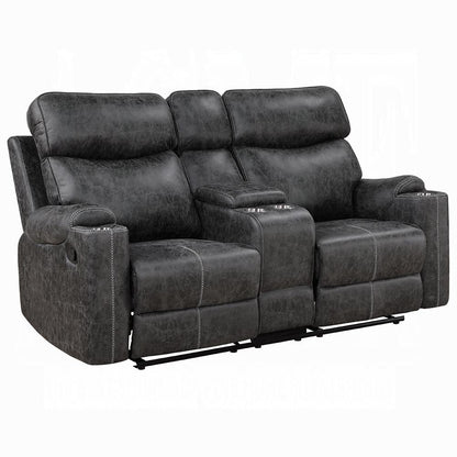 ACME Furniture - Hirah Motion Loveseat w/Console & USB Port - Dark Gray Polish Microfiber - LV02571 veiw 1