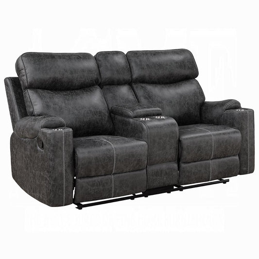 ACME Furniture - Hirah Motion Loveseat w/Console & USB Port - Dark Gray Polish Microfiber - LV02571 veiw 1