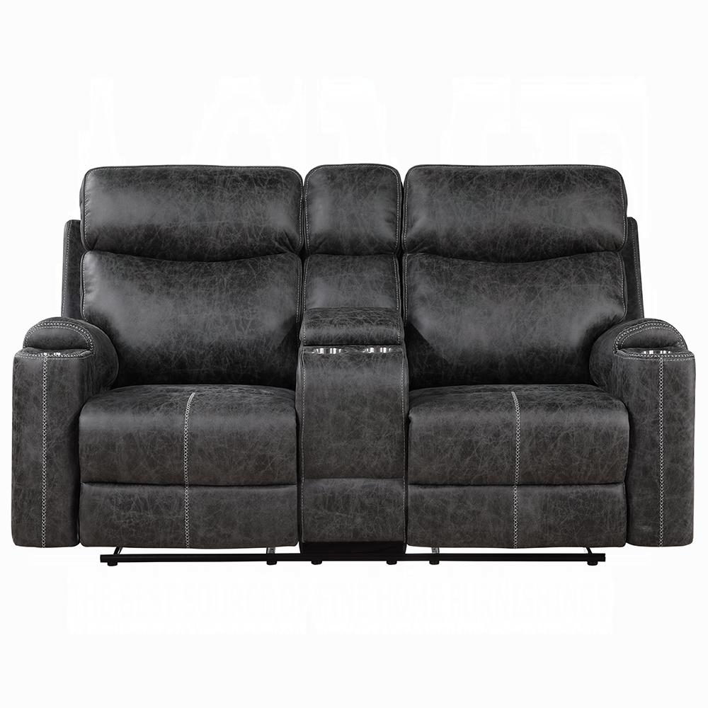 ACME Furniture - Hirah Motion Loveseat w/Console & USB Port - Dark Gray Polish Microfiber - LV02571 veiw 2