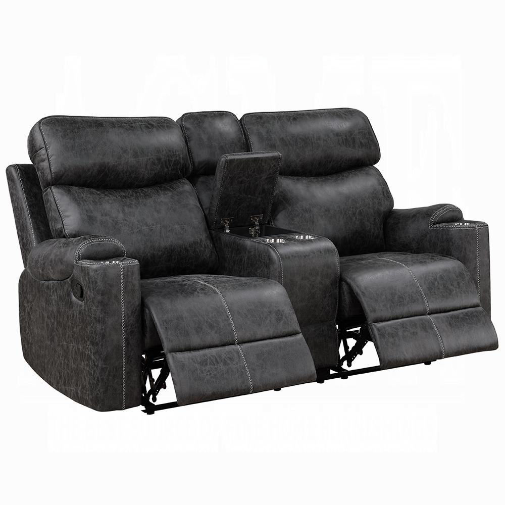 ACME Furniture - Hirah Motion Loveseat w/Console & USB Port - Dark Gray Polish Microfiber - LV02571 veiw 3