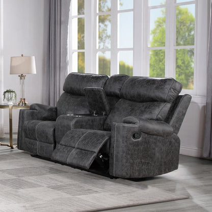 ACME Furniture - Hirah Motion Loveseat w/Console & USB Port - Dark Gray Polish Microfiber - LV02571 veiw 5