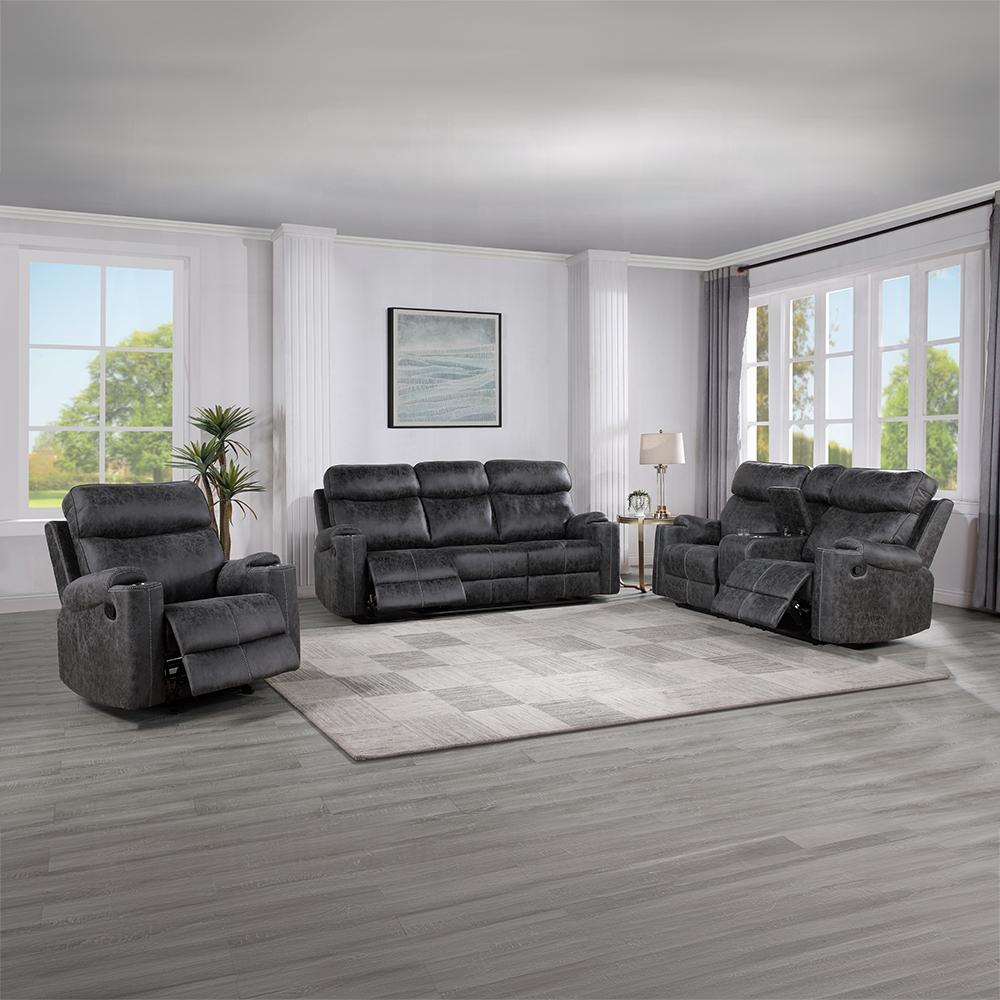 ACME Furniture - Hirah Motion Loveseat w/Console & USB Port - Dark Gray Polish Microfiber - LV02571 veiw 7
