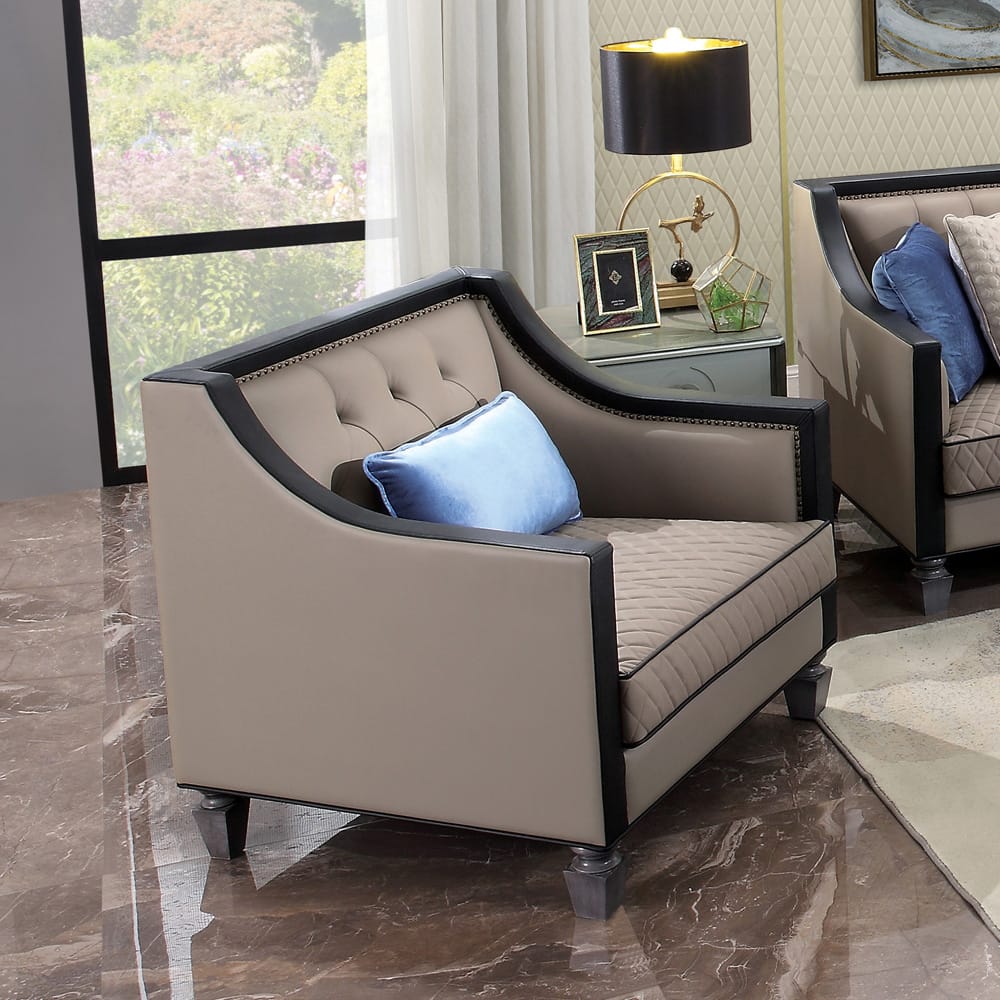 ACME Furniture - House Beatrice - Chair w/Pillow - Tan Synthetic Leather, Black Synthetic Leather & Charcoal Finish - 58817 view 7