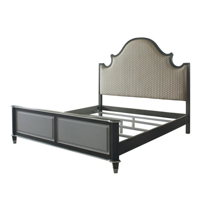 ACME Furniture - House Beatrice - Queen Bed - Two Tone Beige Fabric, Charcoal & Light Gray Finish - 28810Q view 1