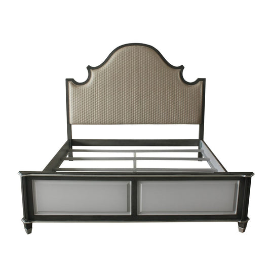 ACME Furniture - House Beatrice - Queen Bed - Two Tone Beige Fabric, Charcoal & Light Gray Finish - 28810Q view 2