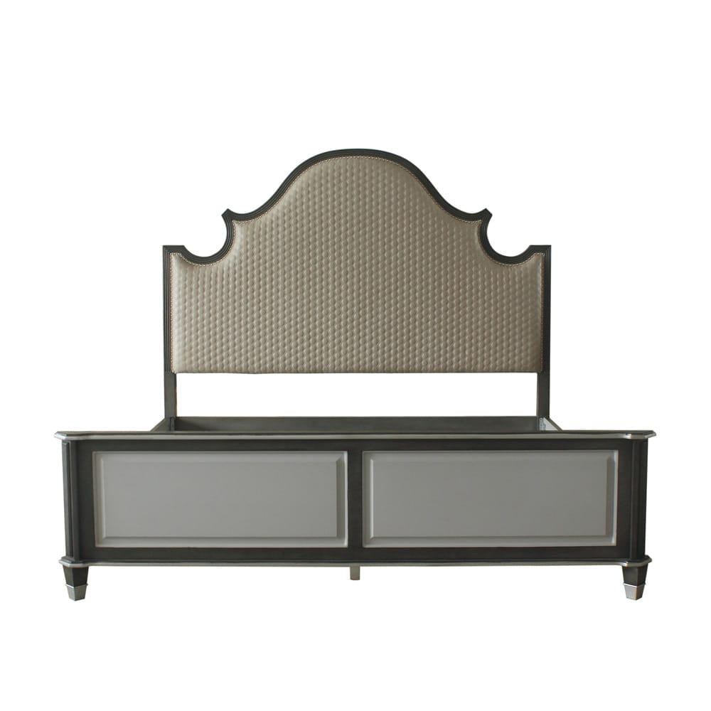 ACME Furniture - House Beatrice - Queen Bed - Two Tone Beige Fabric, Charcoal & Light Gray Finish - 28810Q view 3