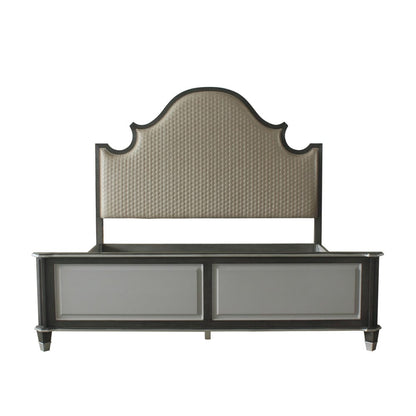 ACME Furniture - House Beatrice - Queen Bed - Two Tone Beige Fabric, Charcoal & Light Gray Finish - 28810Q view 3