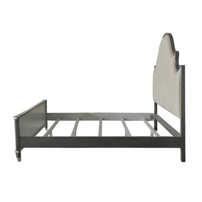 ACME Furniture - House Beatrice - Queen Bed - Two Tone Beige Fabric, Charcoal & Light Gray Finish - 28810Q view 4