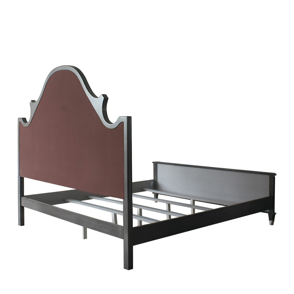 ACME Furniture - House Beatrice - Queen Bed - Two Tone Beige Fabric, Charcoal & Light Gray Finish - 28810Q view 5